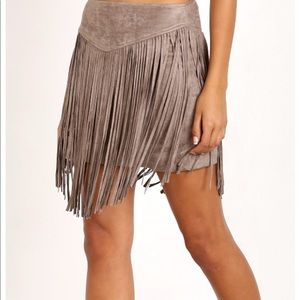 Show Me Your Mumu Rancho Suede Fringe Skirt S